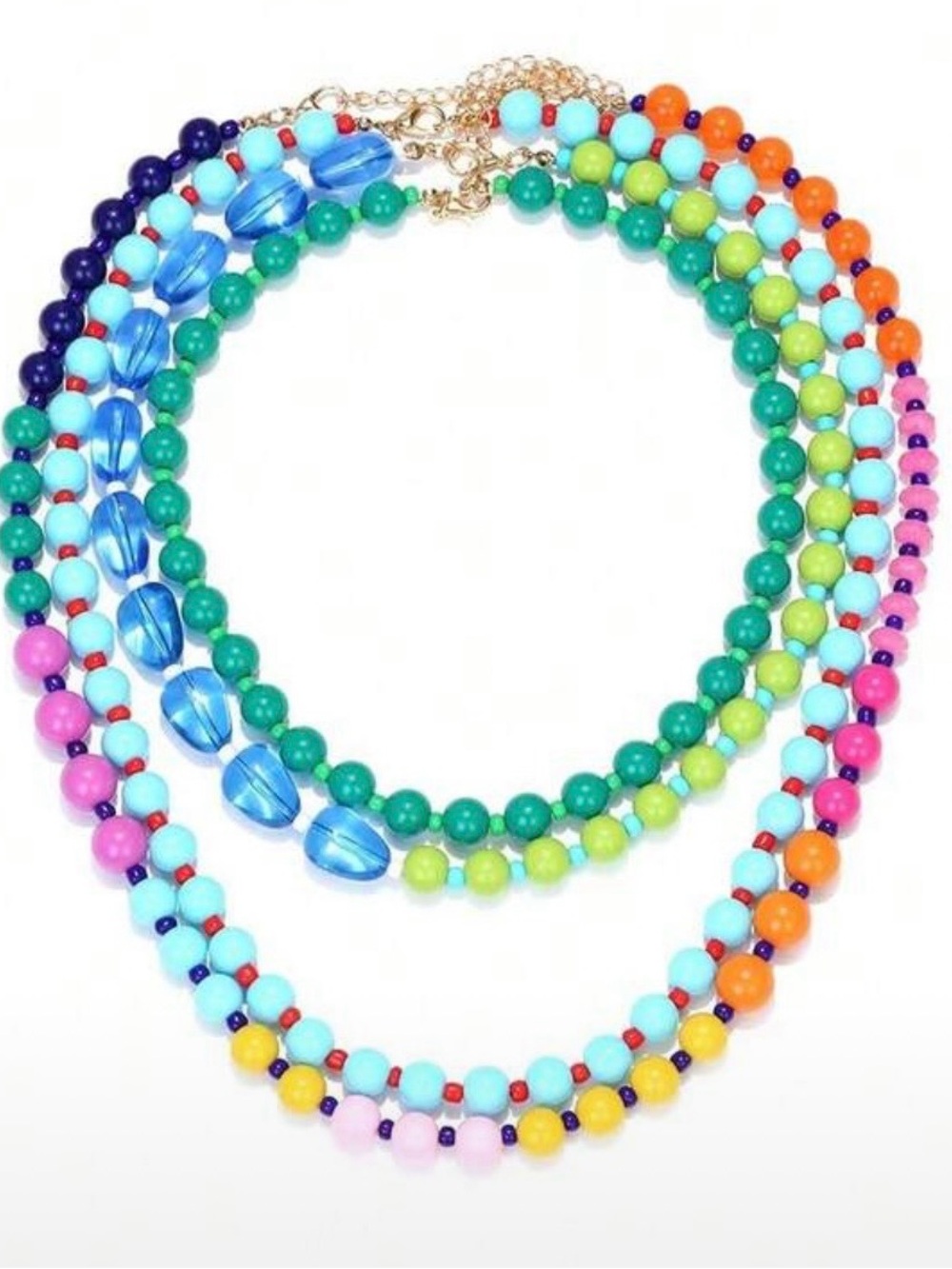 Colorful Layered Beaded Necklaces - Bright Turquoise, Green, Pink & Orange